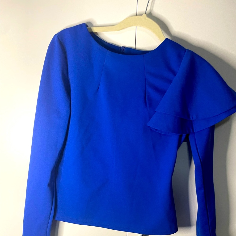 SHEIN. Size M. Cobalt blue. Ruffled sleeve. Zip back.